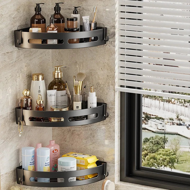 Adhesive No-Drill Bathroom Shower Caddy and Towel Holder Shelf
