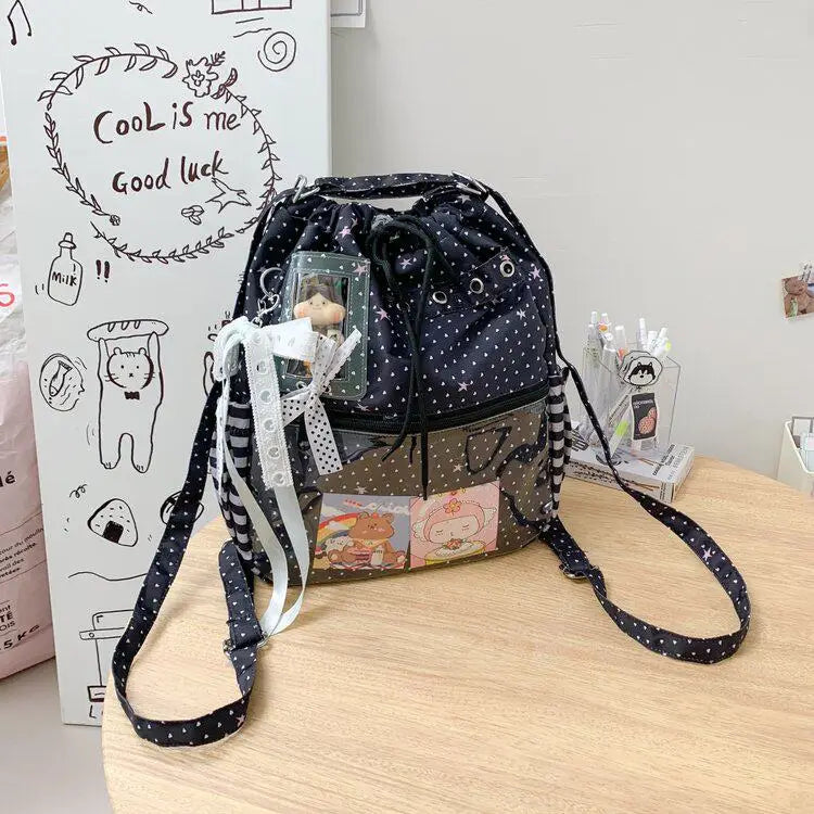 New Y2k Cute Ita Bag Girls Transparent Shoulder Bag Fashionable Large Capacity Polka Dot Canvas Tote Bag Casual Commuter Handbag