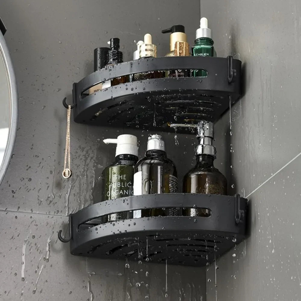 Adhesive No-Drill Bathroom Shower Caddy and Towel Holder Shelf