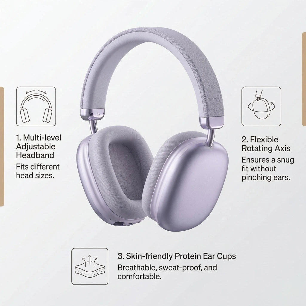 Wireless Over-Ear Fabric Headband Headphones with Noise Cancelling