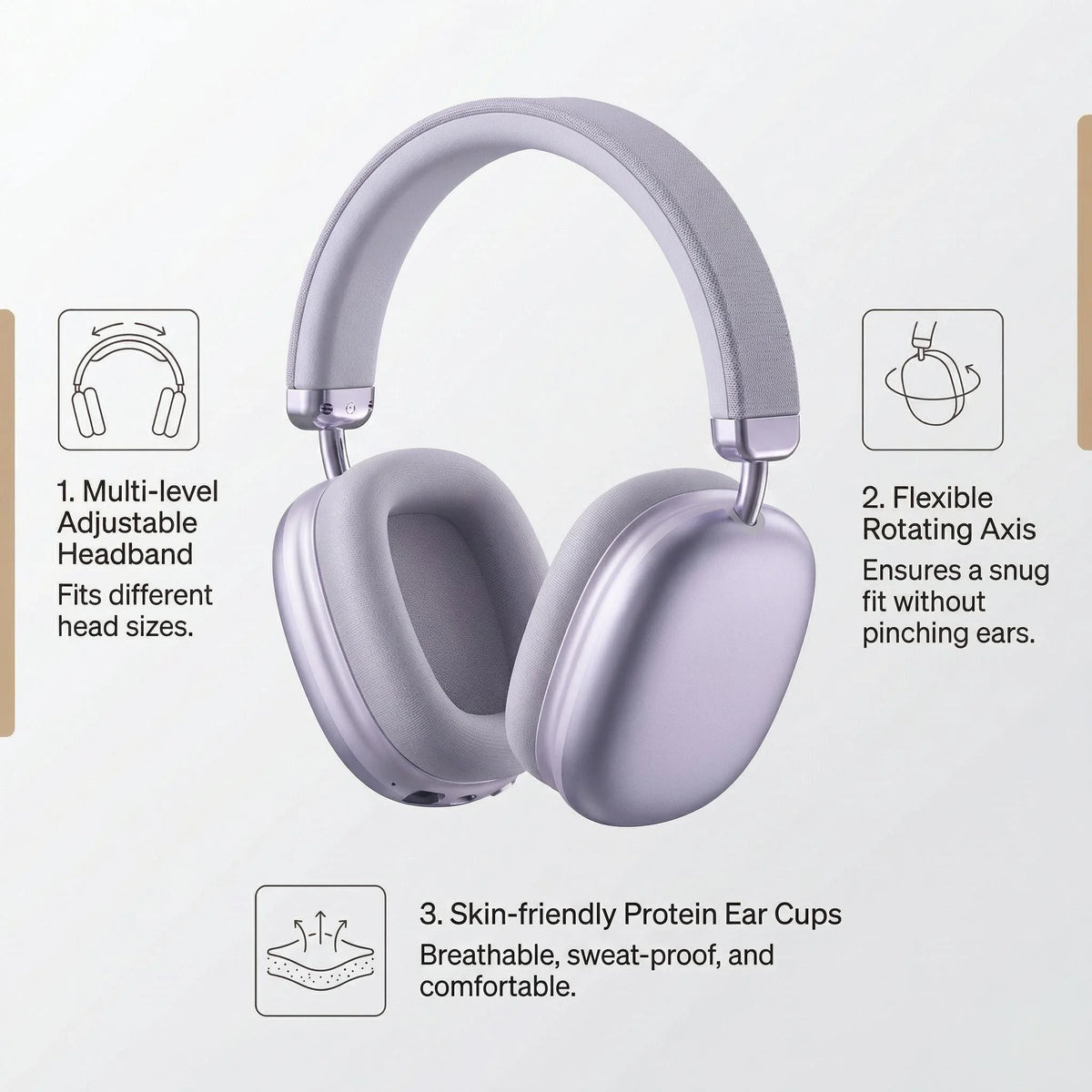Wireless Over-Ear Fabric Headband Headphones with Noise Cancelling
