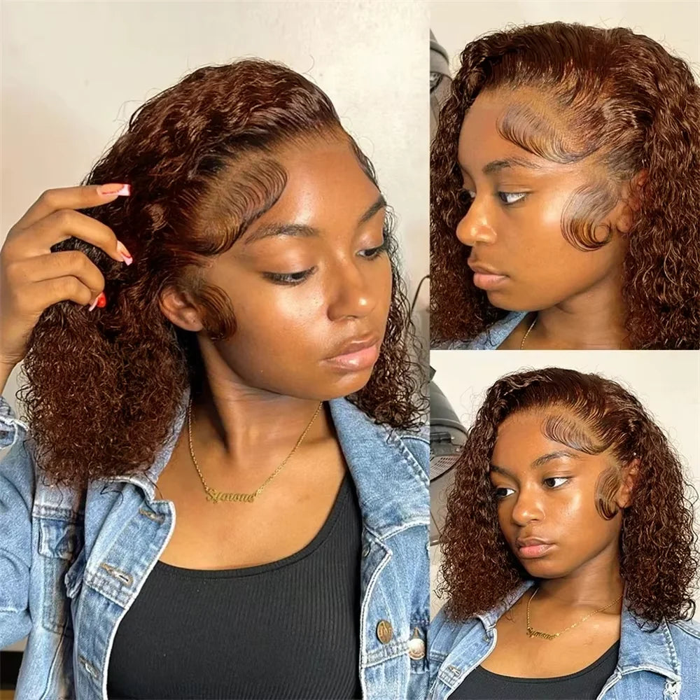 Brown Kinky Curly Short Bob Brazilian Human Hair Wig