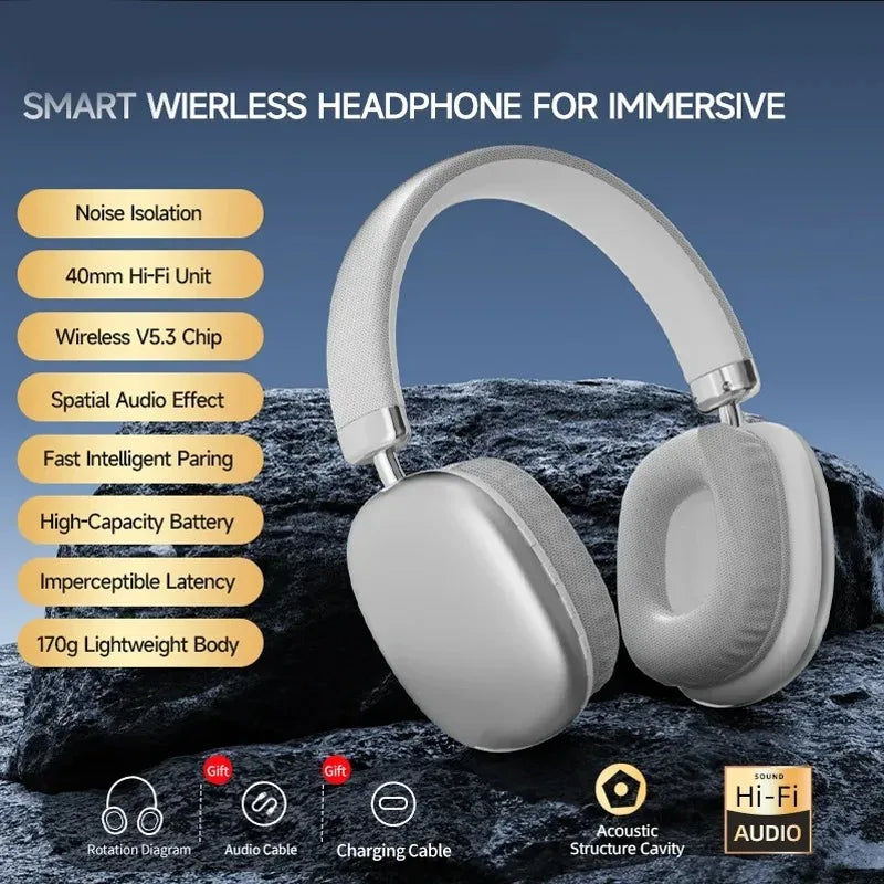 Wireless Over-Ear Fabric Headband Headphones with Noise Cancelling