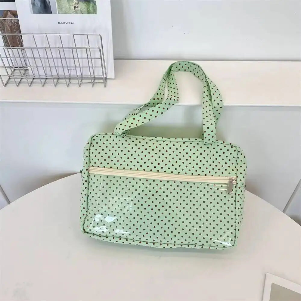 New Y2k Cute Ita Bag Girls Transparent Shoulder Bag Fashionable Large Capacity Polka Dot Canvas Tote Bag Casual Commuter Handbag