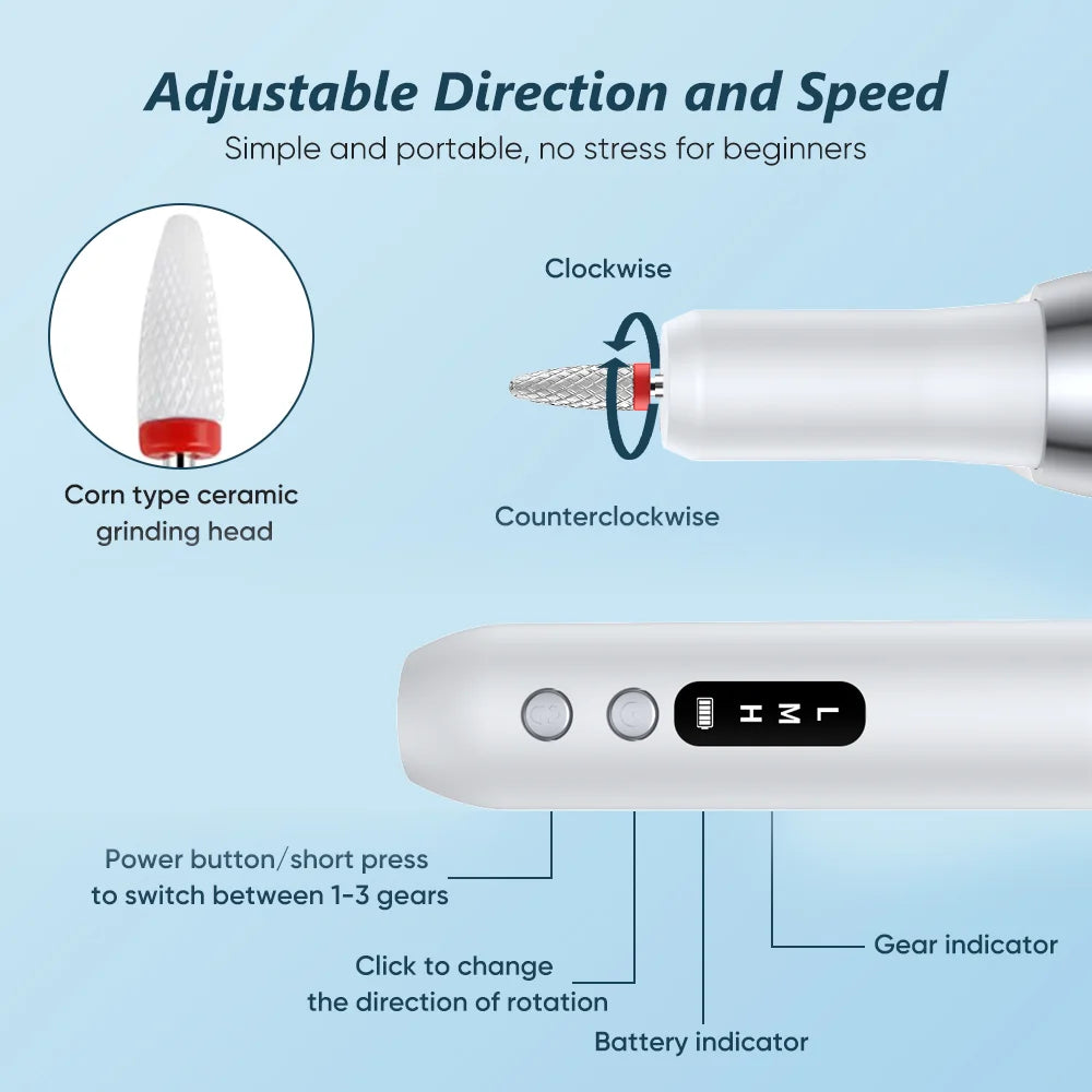 Electric Nail Polisher Drill Bits Professional Nails Grinding Polishing Dead Skin Removal Art Sanding File Pen Manicure Machine