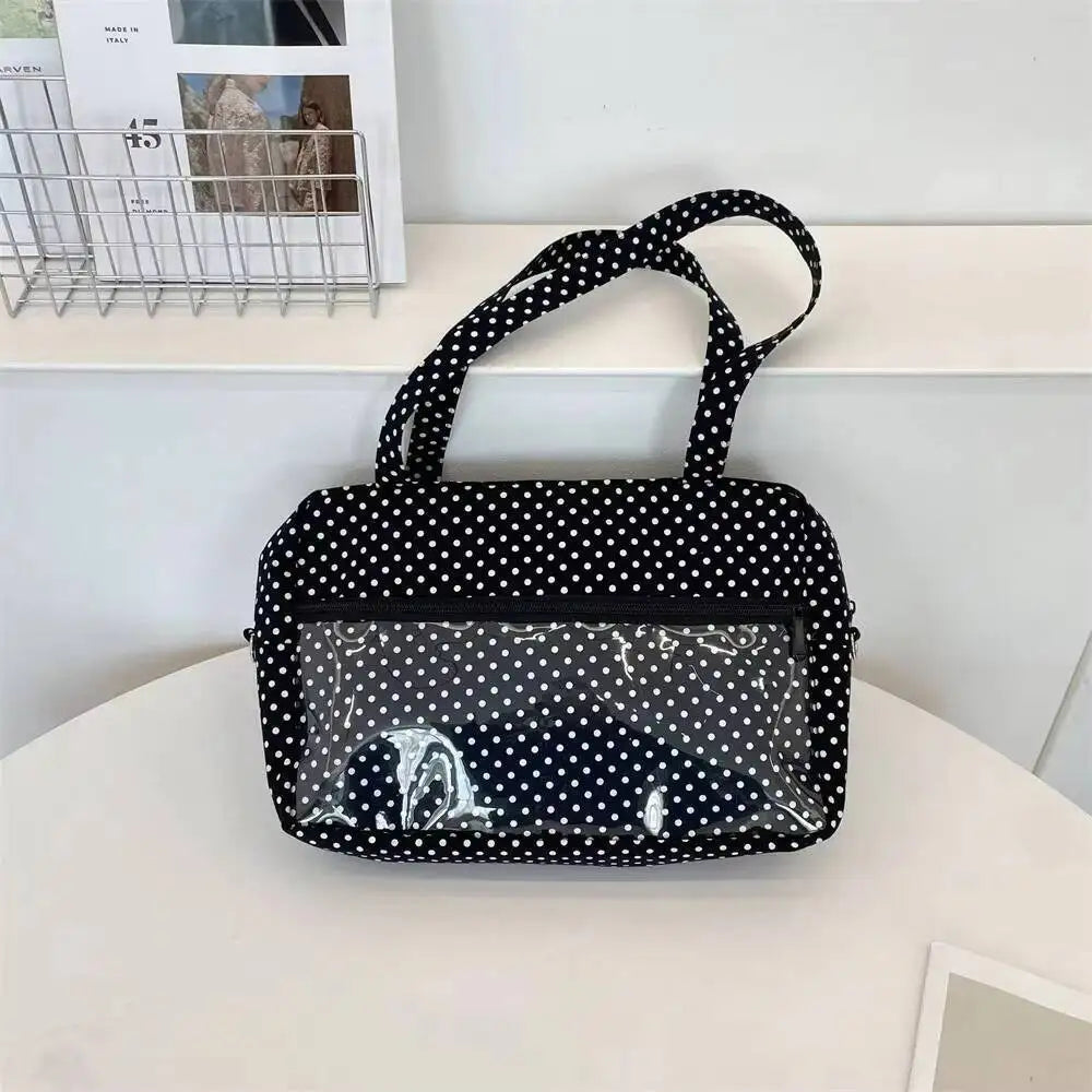 New Y2k Cute Ita Bag Girls Transparent Shoulder Bag Fashionable Large Capacity Polka Dot Canvas Tote Bag Casual Commuter Handbag