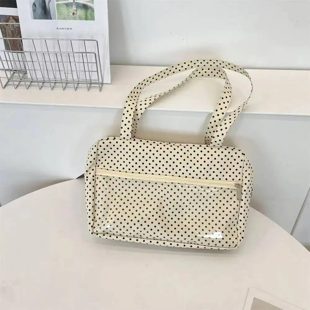 New Y2k Cute Ita Bag Girls Transparent Shoulder Bag Fashionable Large Capacity Polka Dot Canvas Tote Bag Casual Commuter Handbag