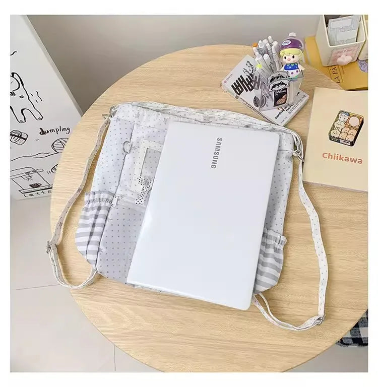 New Y2k Cute Ita Bag Girls Transparent Shoulder Bag Fashionable Large Capacity Polka Dot Canvas Tote Bag Casual Commuter Handbag