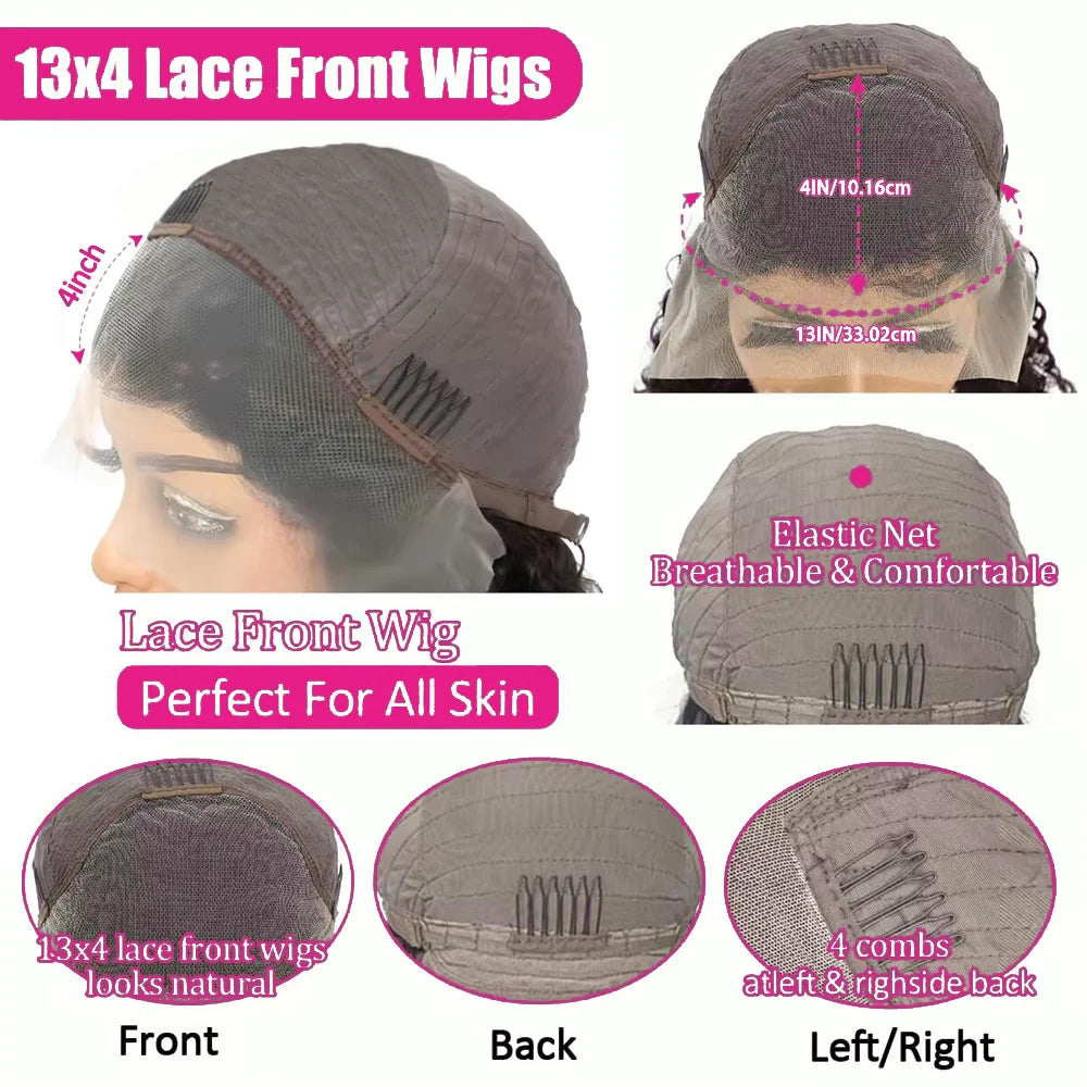 Body Wave Brazilian Virgin Human Hair Bob Wig 200% Density Lace Frontal