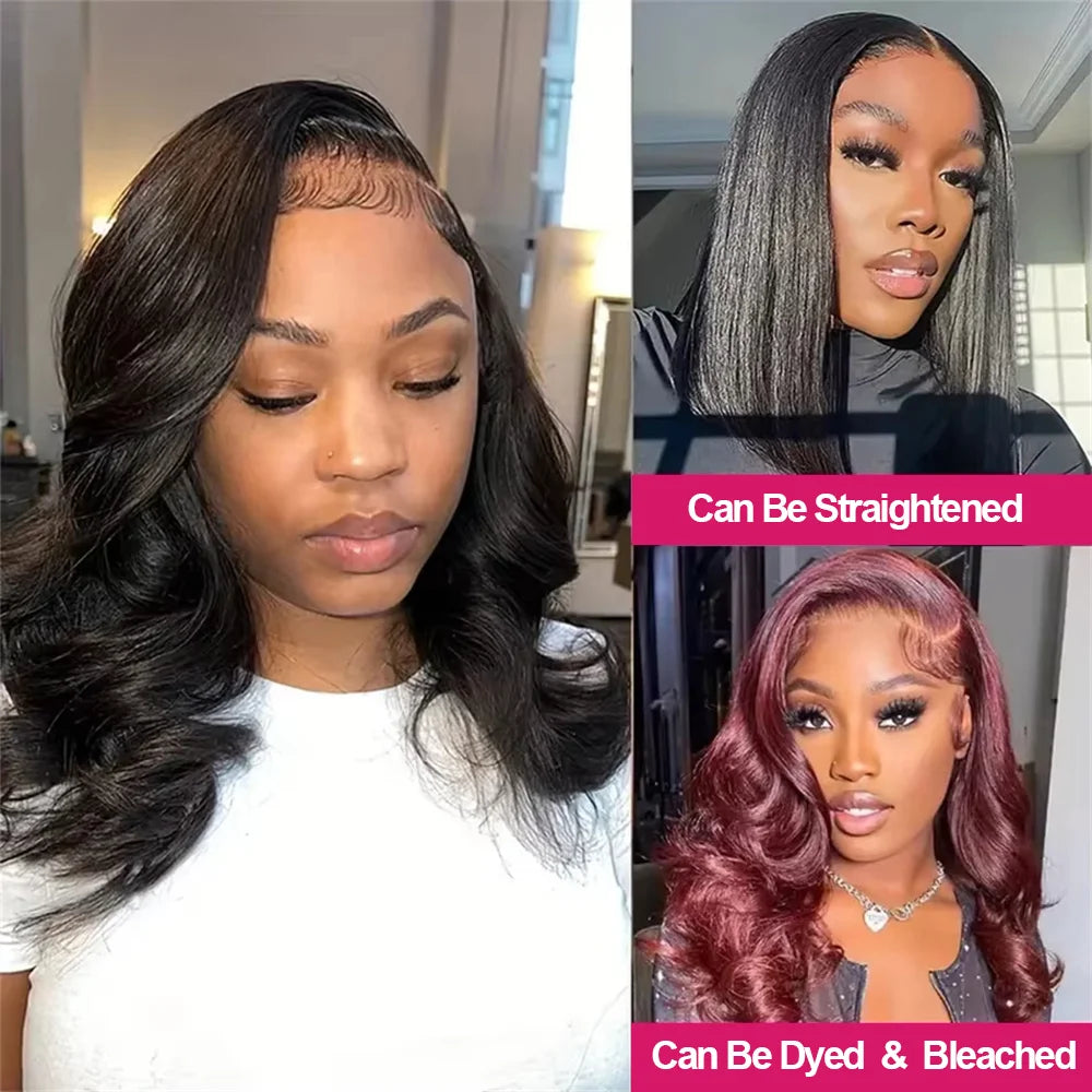 Body Wave Brazilian Virgin Human Hair Bob Wig 200% Density Lace Frontal