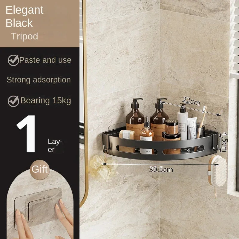 Adhesive No-Drill Bathroom Shower Caddy and Towel Holder Shelf